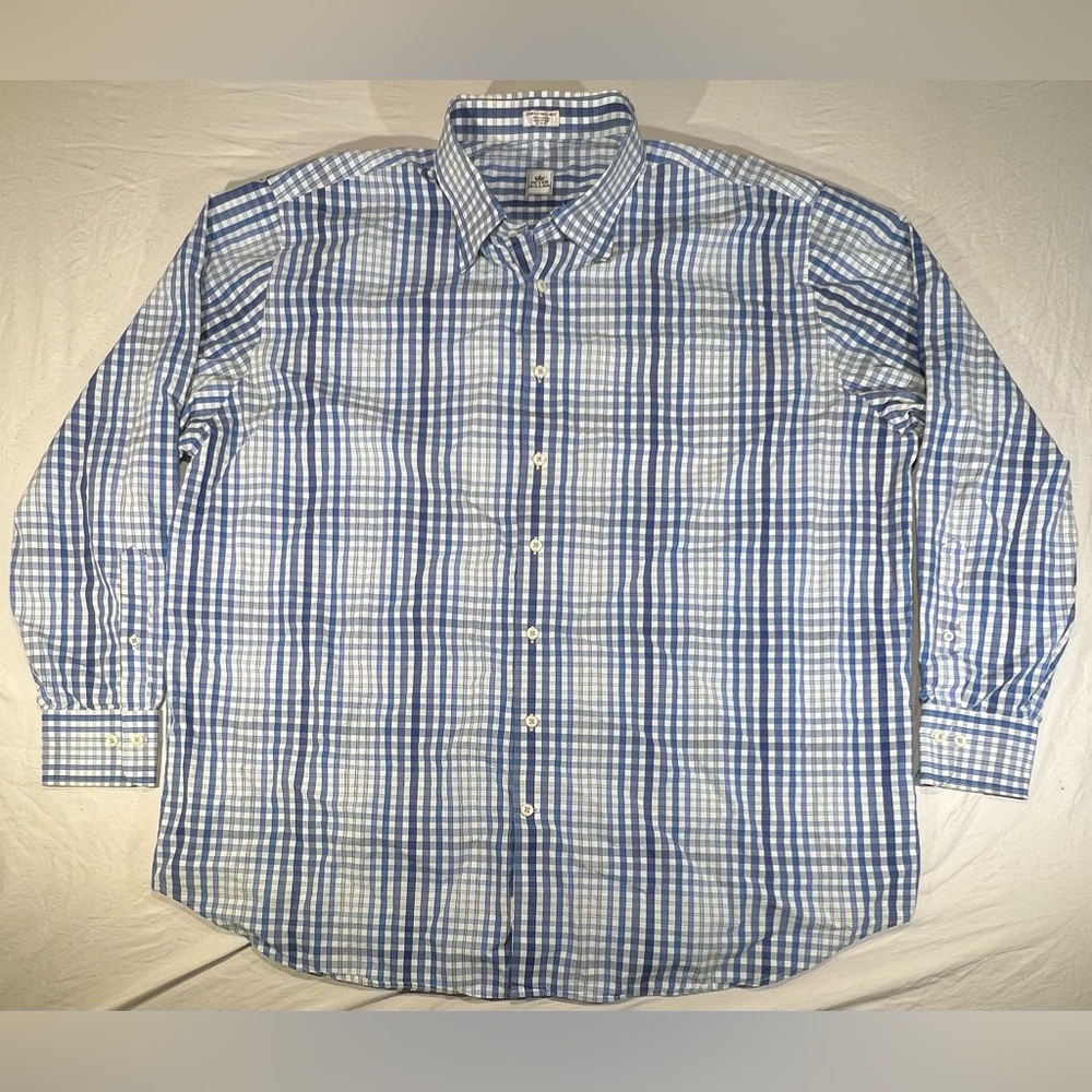 PETER MILLAR Men's White & Blue Checkered Long Sleeve Button Down Shirt 2xl xxl